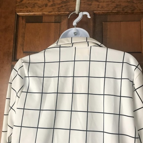 NWT Melloday White & Navy Blue Windowpane Open Coat Large - Picture 7 of 8